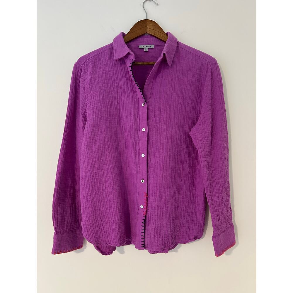 Lisa Todd The Beach Shirt $145 100% Cotton Gauze Lightweight Button Down Purple